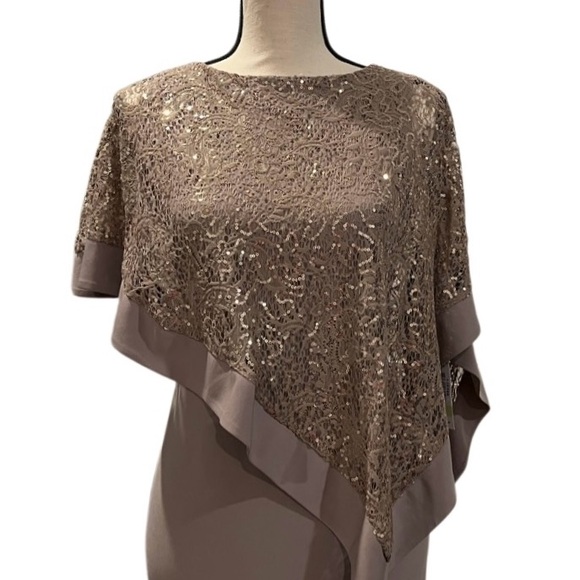 R&M Richard’s Asymmetrical Sequin Patterned Poncho Sheath Dress - Picture 5 of 11